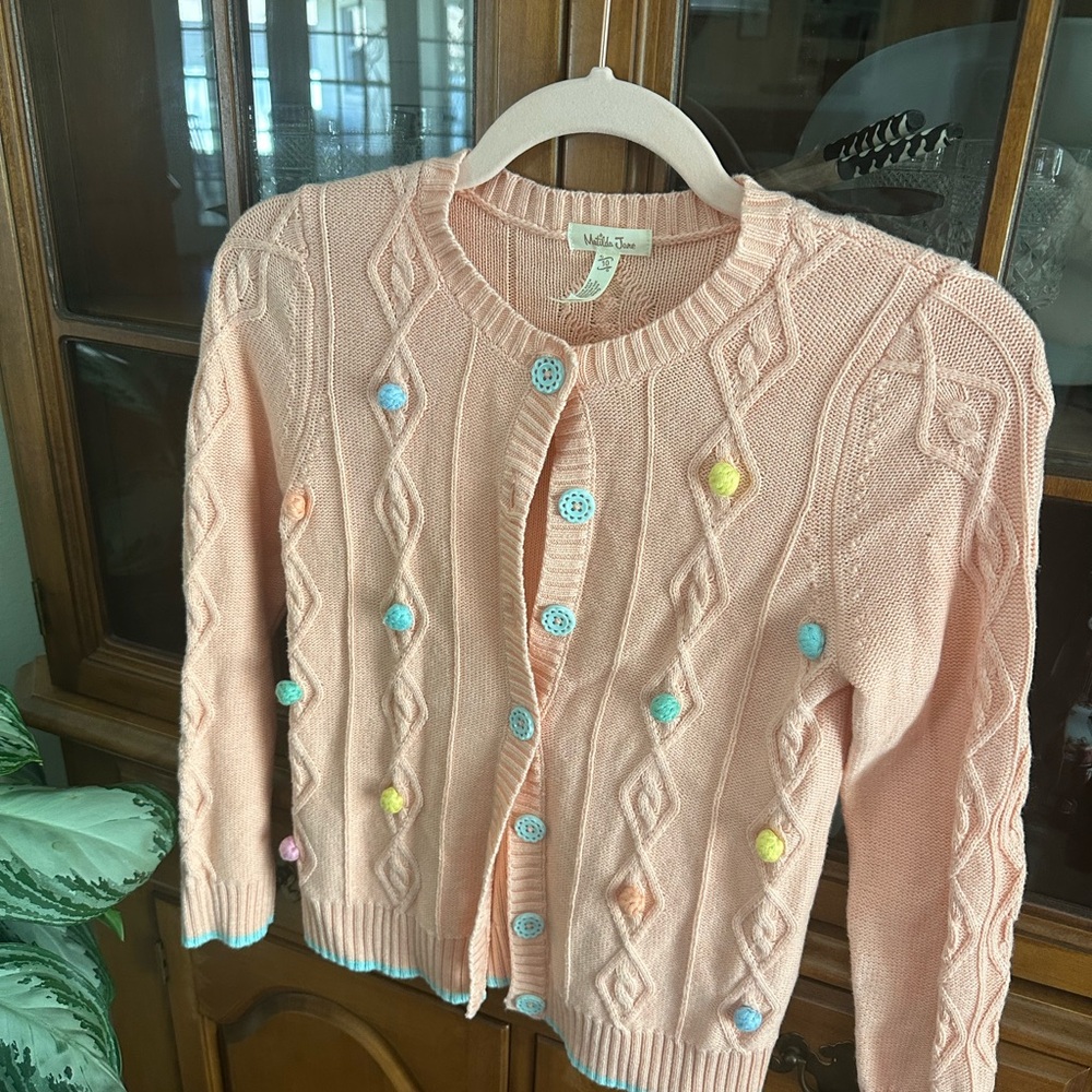 Matilda Jane Peach Cardigan with Colorful PomPom Accents